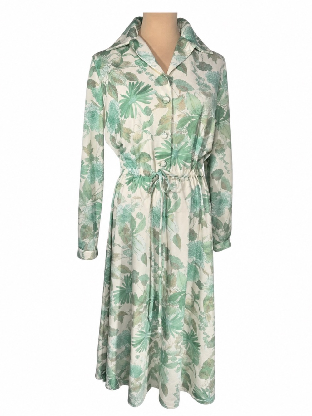 Vintage 1970s Malouf of Dallas Floral Shirtwaist Midi Dress 13/14 - Picture 2 of 7